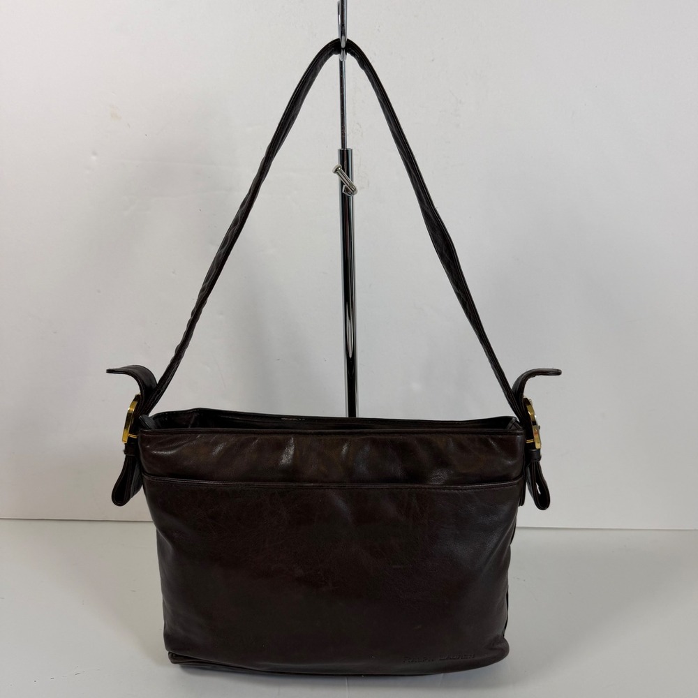 Ralph Lauren Brown Leather Shoulder Bag Y2K Slouchy Quiet Luxury 90s Minimalist
